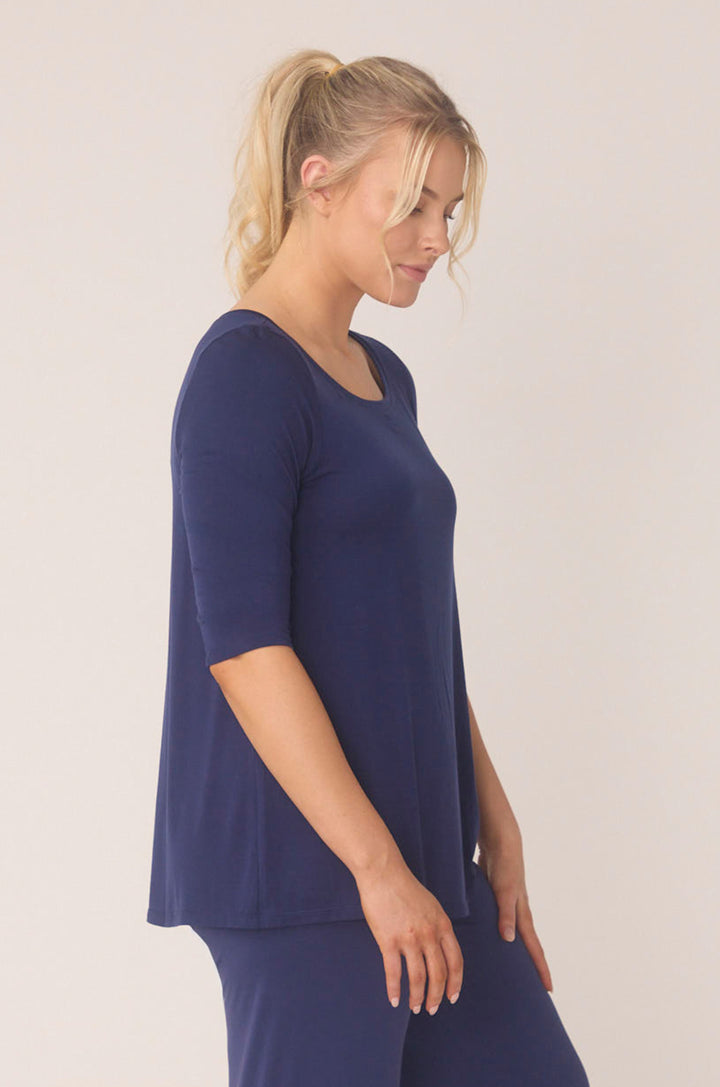 Hues Of The Sea BioLuxe™ Half Sleeve Flowy Swing T-Shirt Blouse, Black, Navy, Ocean, White