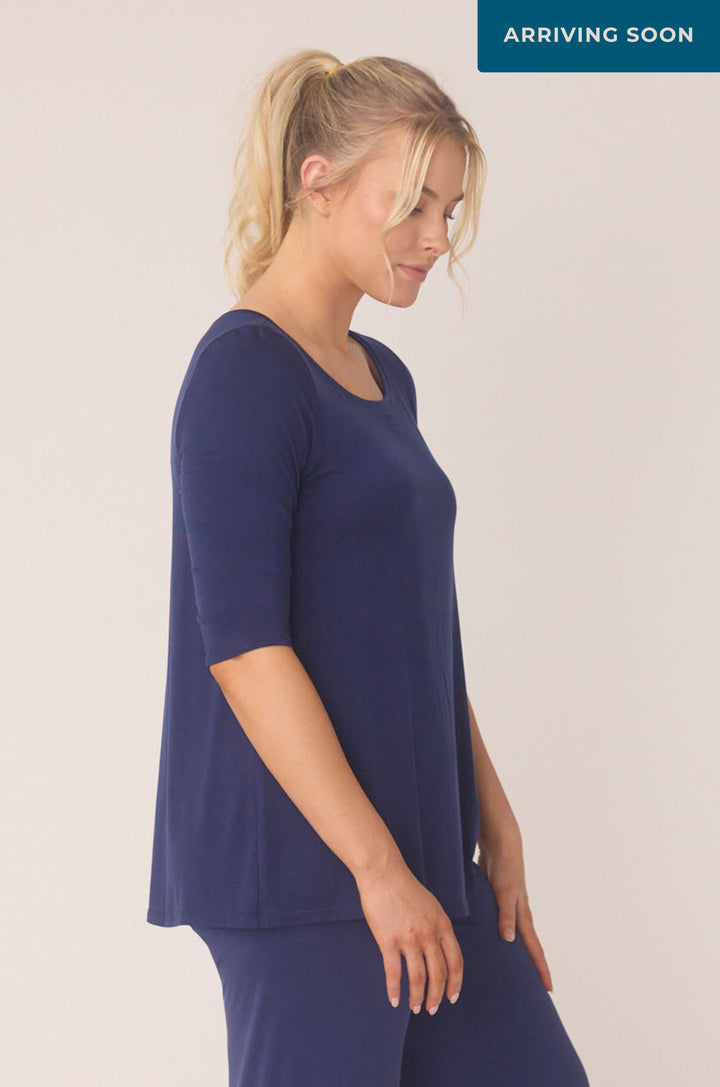 Bella Bodies Hues Of The Sea BioLuxe™ 3/4 sleeve swing flowy blouse , Black, Navy, Ocean, white