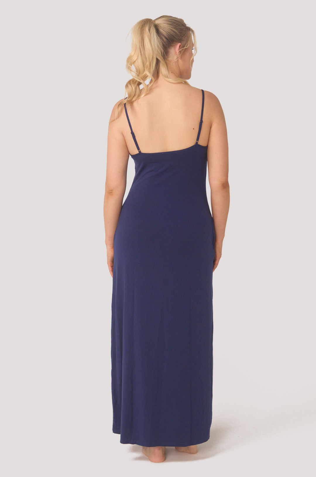 Hues Of The Sea BioLuxe™ Slim Strap Maxi Pocket Flowy Dress Adjustable Straps, Black, Navy, Ocean.