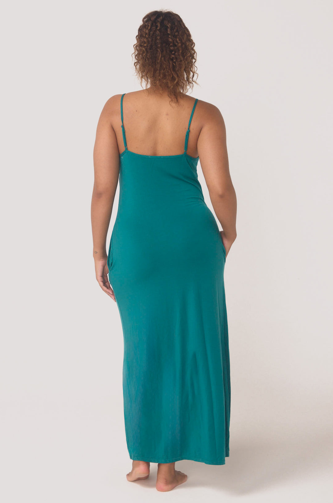 Hues Of The Sea BioLuxe™ Slim Strap Maxi Pocket Flowy Dress Adjustable Straps, Black, Navy, Ocean,.