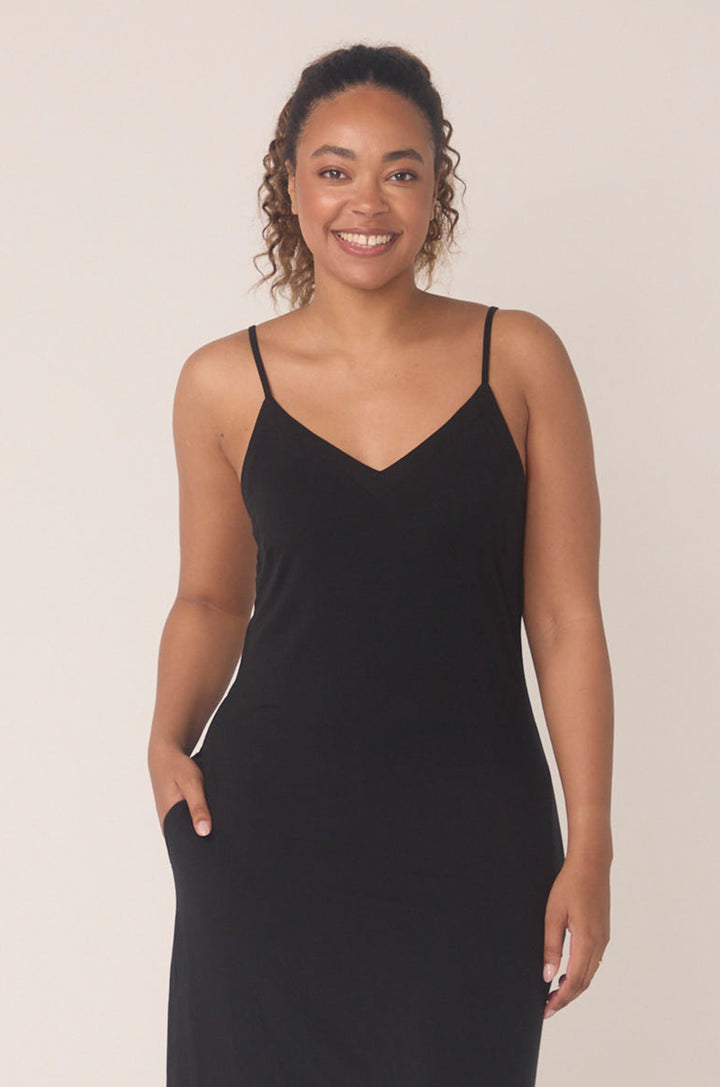 Hues Of The Sea BioLuxe™ Slim Strap Maxi Pocket Flowy Dress Adjustable Straps, Black, Navy, Ocean,.