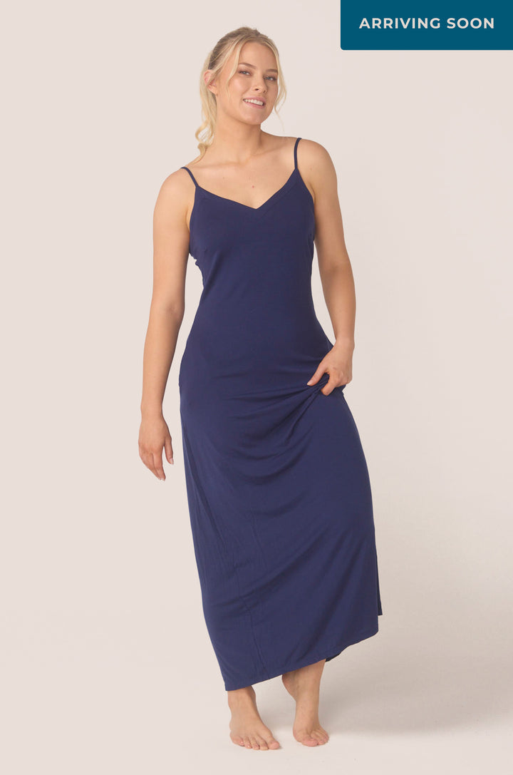 Bella Bodies Hues Of The Sea BioLuxe™ Satin Reversible Dress, Reversible Blouse, Slim Strap Maxi Pocket Dress, Black, Navy, Ocean