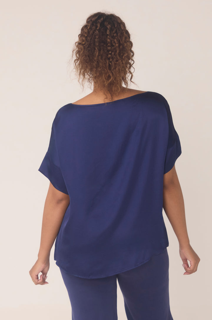 Hues Of The Sea BioLuxe™ Satin Reversible Dress, Reversible Blouse, Slim Strap Maxi Pocket Dress, Satin Batwing Blouse, Black, Navy, Ocean