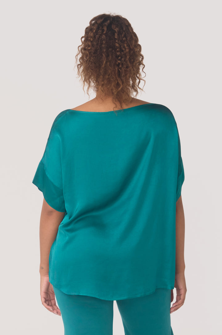Hues Of The Sea BioLuxe™ Satin Reversible Dress, Reversible Blouse, Slim Strap Maxi Pocket Dress, Satin Batwing Blouse, Black, Navy, Ocean