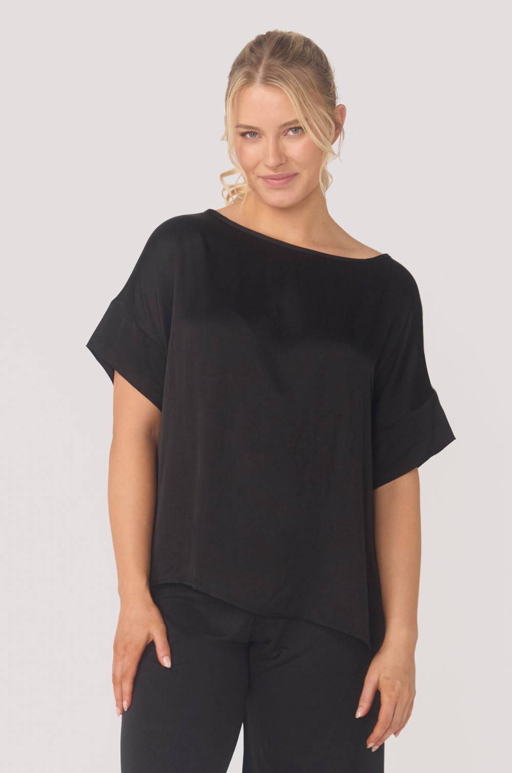 Hues Of The Sea BioLuxe™ Satin Reversible Dress, Reversible Blouse, Slim Strap Maxi Pocket Dress, Satin Batwing Blouse, Black, Navy, Ocean