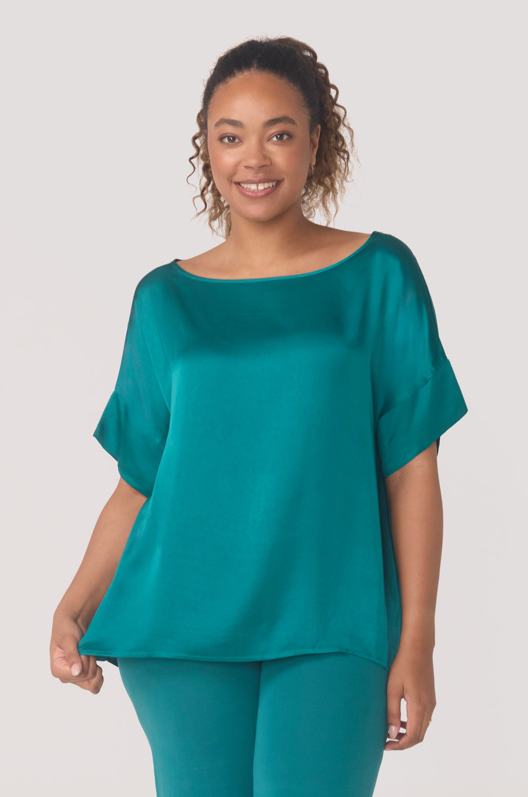 Hues Of The Sea BioLuxe™ Satin Reversible Dress, Reversible Blouse, Slim Strap Maxi Pocket Dress, Satin Batwing Blouse, Black, Navy, Ocean
