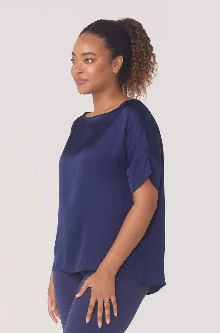 Hues Of The Sea BioLuxe™ Satin Reversible Dress, Reversible Blouse, Slim Strap Maxi Pocket Dress, Satin Batwing Blouse, Black, Navy, Ocean