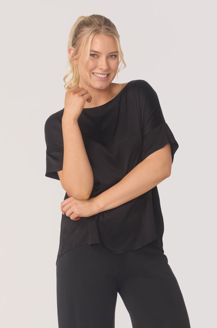 Hues Of The Sea BioLuxe™ Satin Reversible Dress, Reversible Blouse, Slim Strap Maxi Pocket Dress, Satin Batwing Blouse, Black, Navy, Ocean