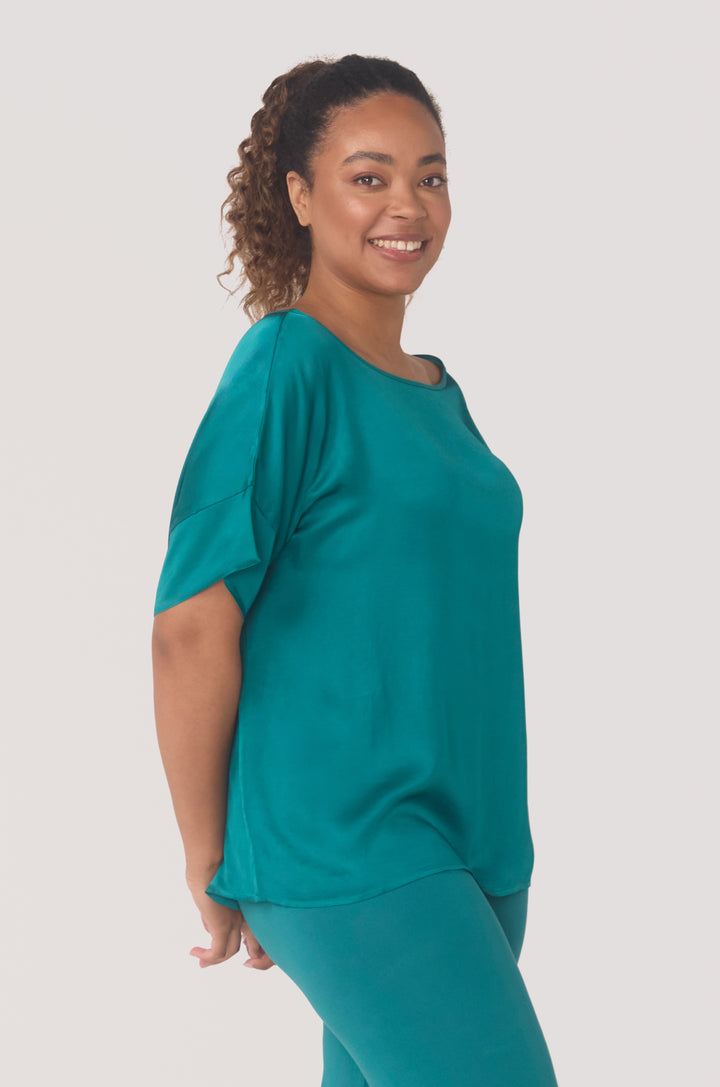 Hues Of The Sea BioLuxe™ Satin Reversible Dress, Reversible Blouse, Slim Strap Maxi Pocket Dress, Satin Batwing Blouse, Black, Navy, Ocean