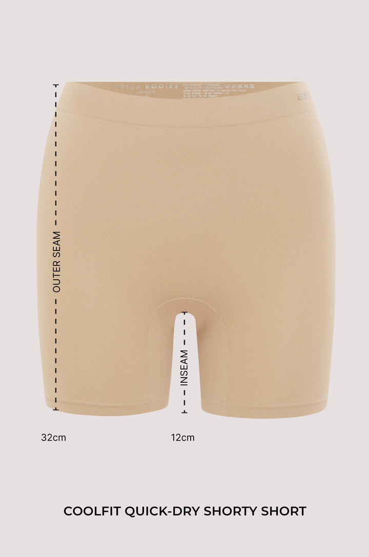 Bella Bodies CoolFit Quick-Dry Anti-Chafing Shorts Range - Length Options Long Outer Seam 38cm x Inseam 19cm, Short Outer Seam 32cm x Inseam 12cm
