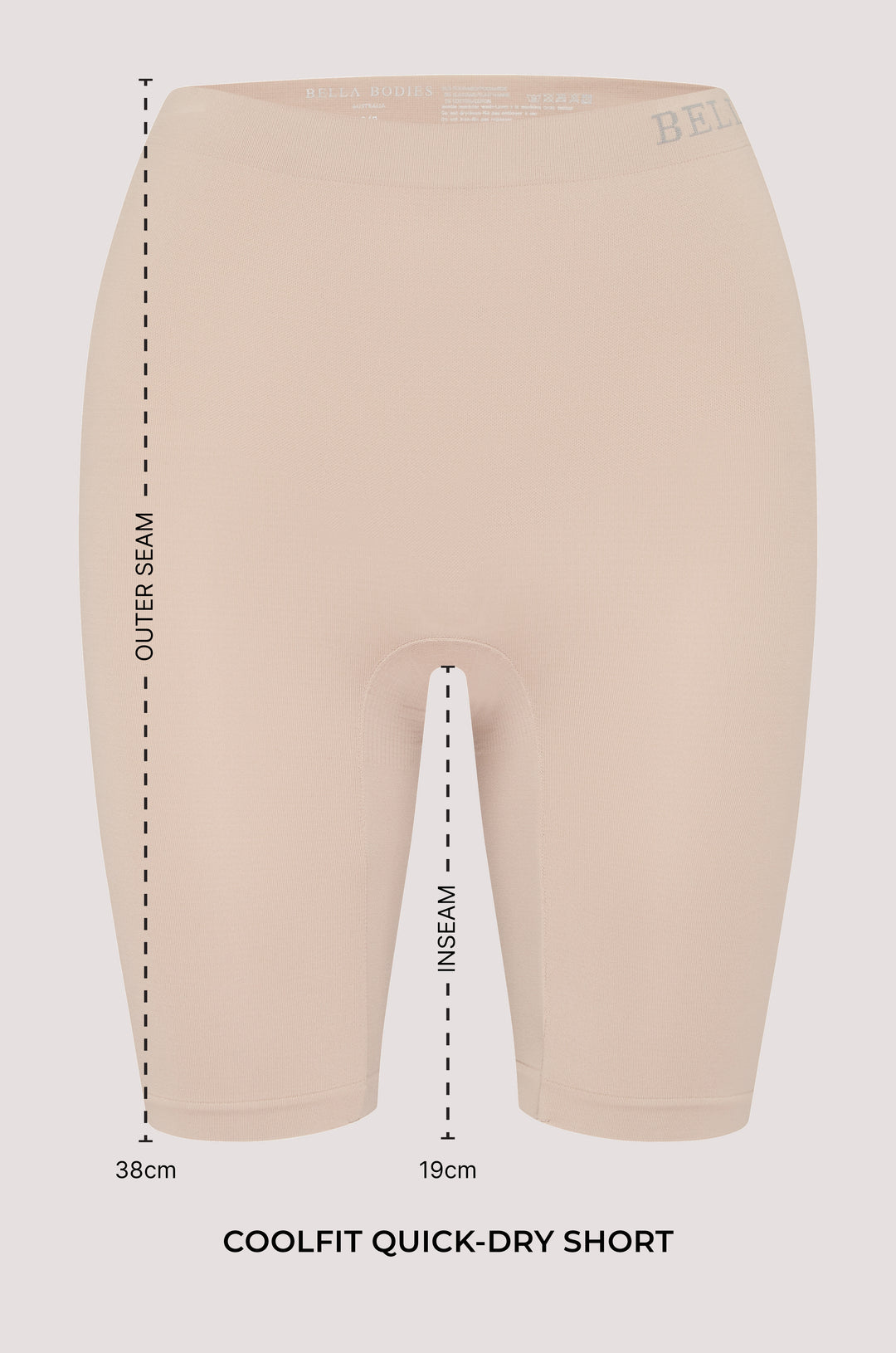 Bella Bodies CoolFit Quick-Dry Anti-Chafing Shorts Range - Length Options Long Outer Seam 38cm x Inseam 19cm, Short Outer Seam 32cm x Inseam 12cm