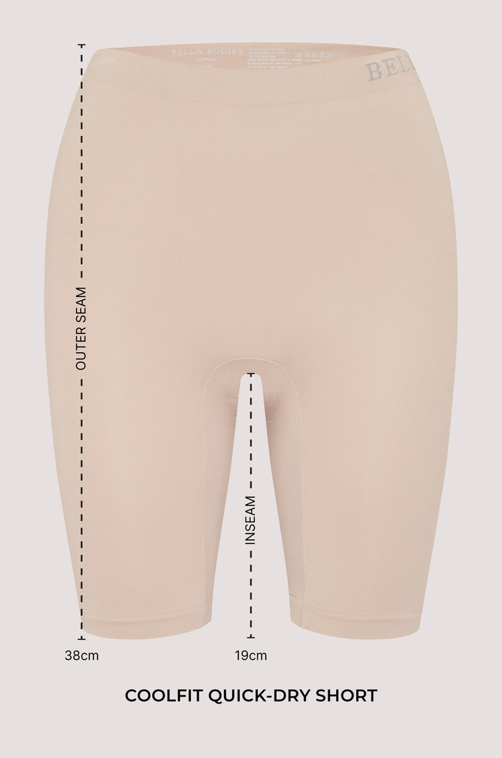 Bella Bodies CoolFit Quick-Dry Anti-Chafing Shorts Range - Length Options Long Outer Seam 38cm x Inseam 19cm, Short Outer Seam 32cm x Inseam 12cm