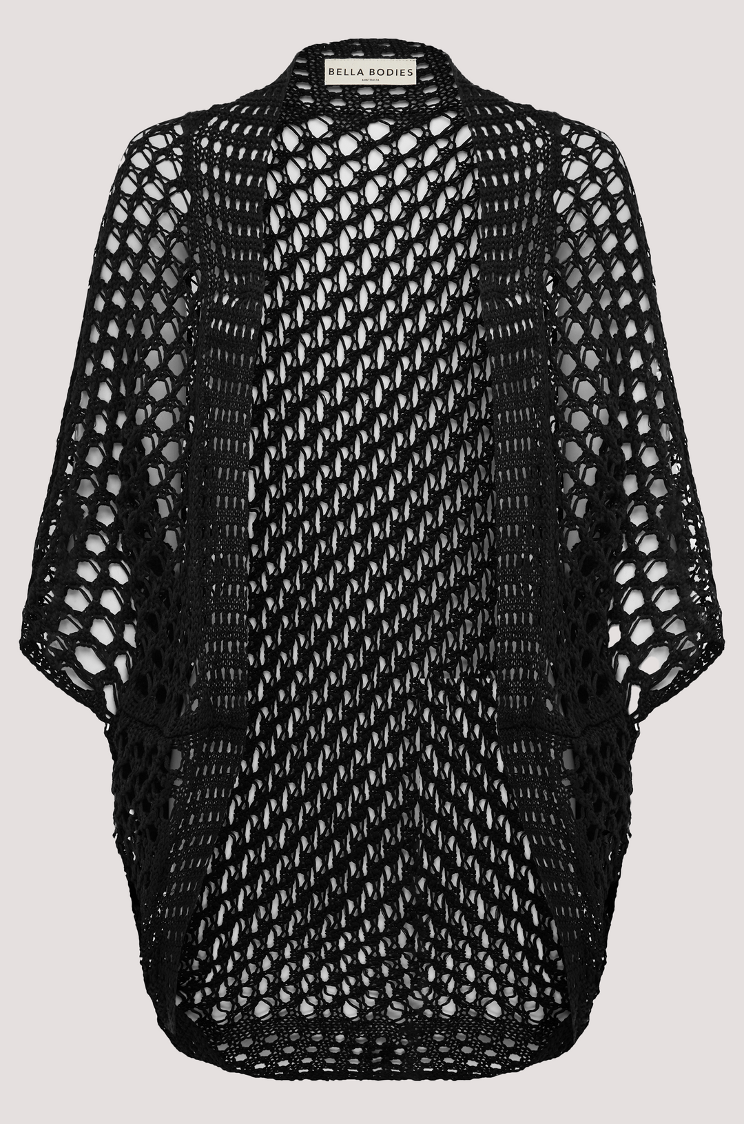 kimono-style crochet shrug black front 
