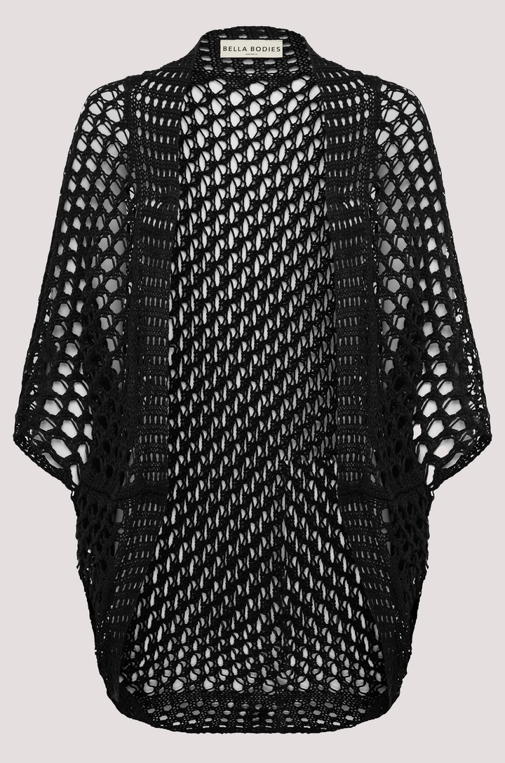 kimono-style crochet shrug black front 