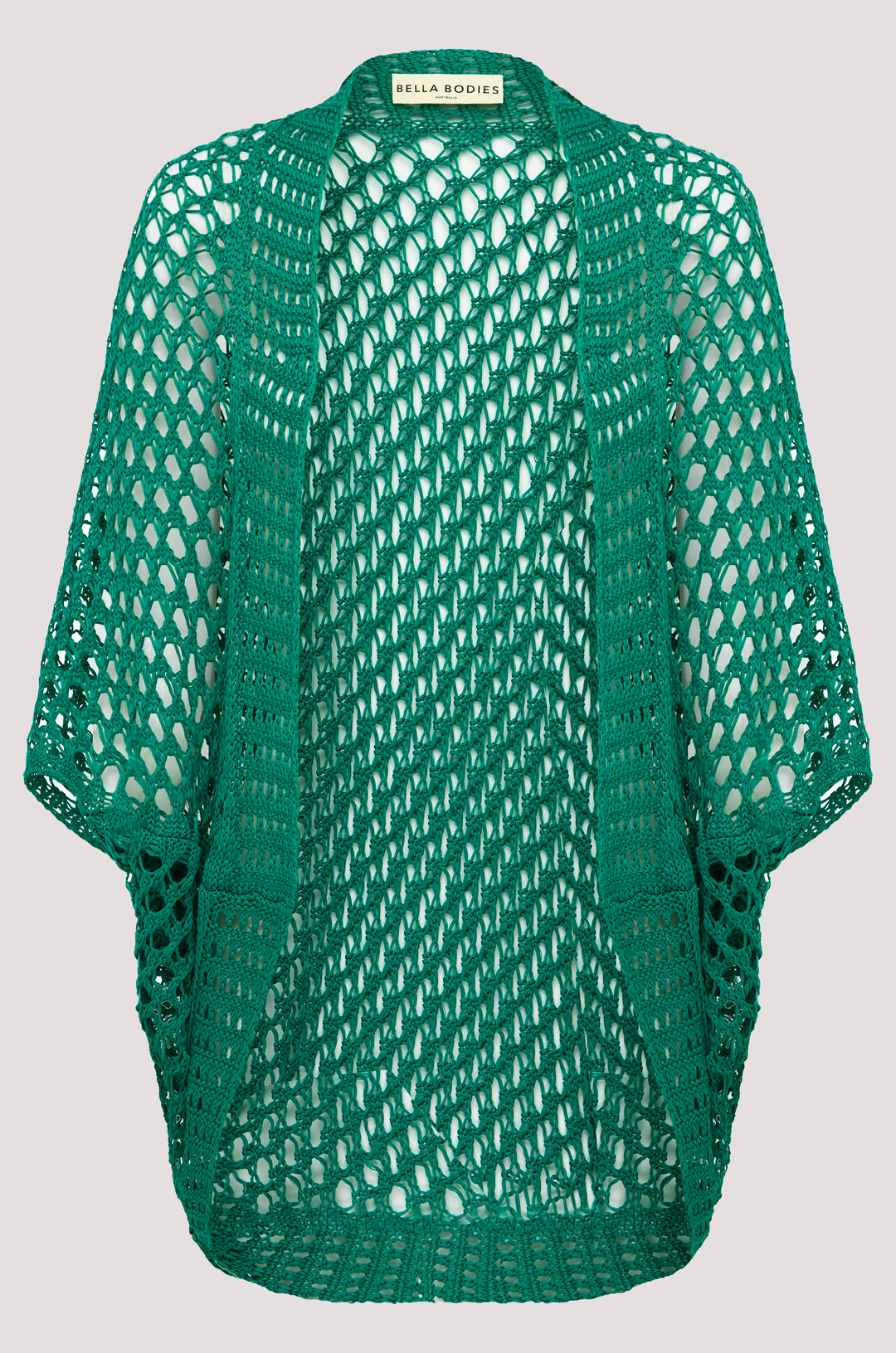 kimono-style crochet shrug Emerald Front