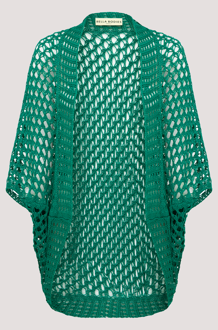 kimono-style crochet shrug Emerald Front