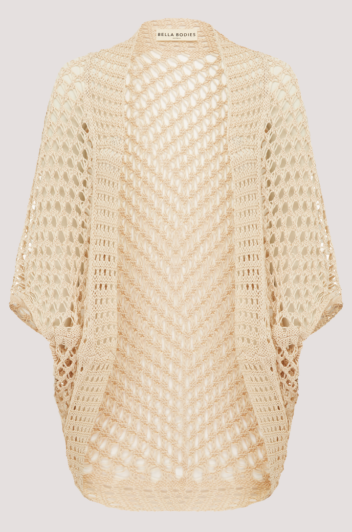 kimono-style crochet shrug Wheat Front