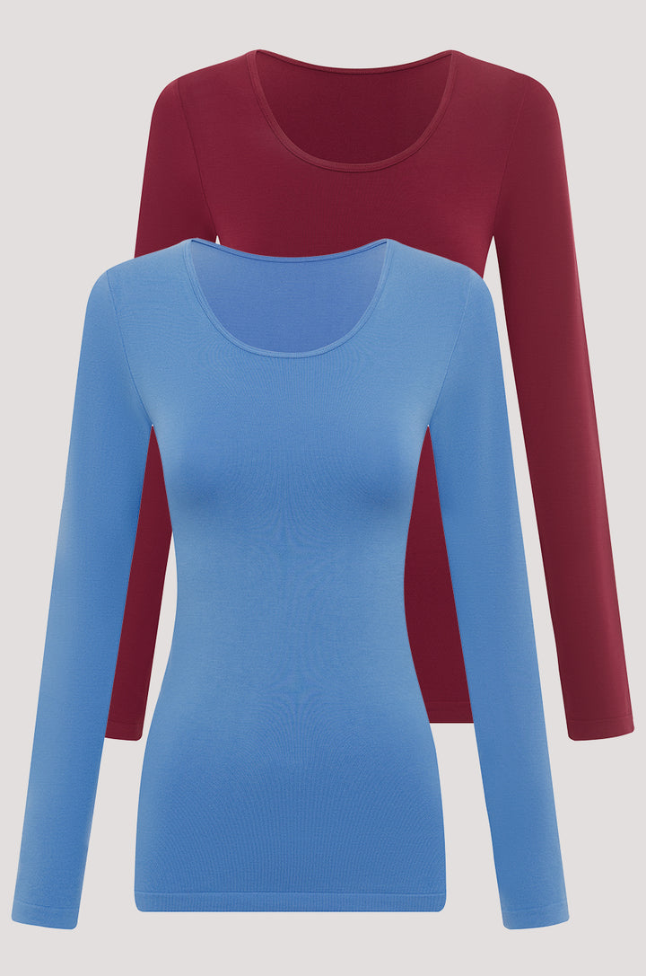 Womens breathable Long Sleeve Top 2pk | Bella Bodies Australia | Modal Tencel Long Sleeve Top 2 pack \ Cornflower and Cherry Berry