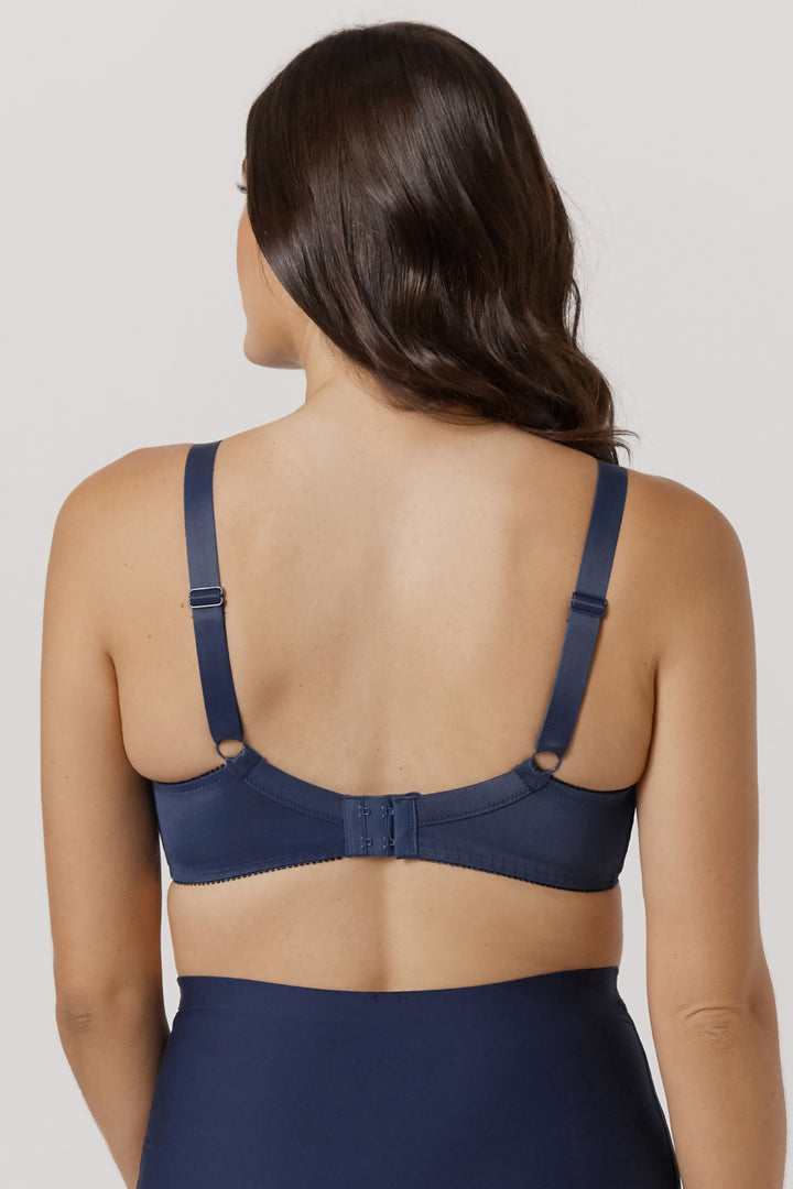 Women's Luxurious Supportive Lace bra | Ruby Lace Underwire Free Bra | Bella Bodies Australia | Navy | back