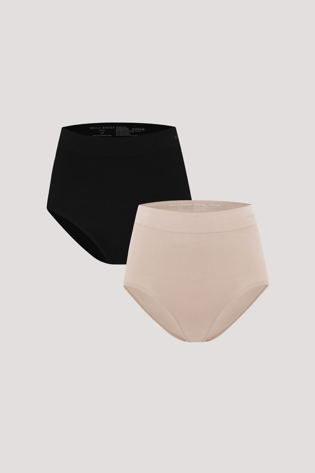 Women's breathable high waist control and firming underwear 2 pack | Bella Bodies Australia | Black and Sand