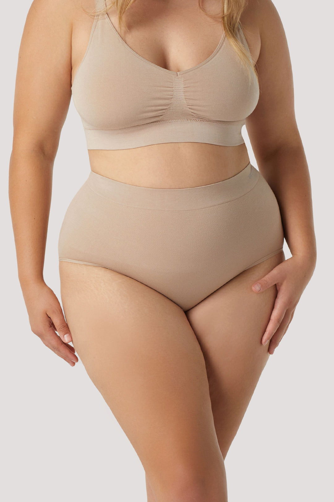 Women's breathable bamboo high waist control and firming underwear | Bella Bodies Australia | Sand | Front