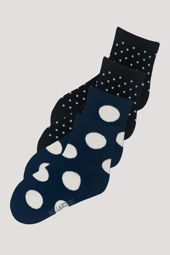 Women's Boot Socks | 2 pack | Bella Bodies Australia | Navy & Black polka dots