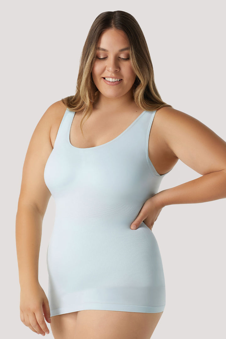 Women's comfortable Reversible Neckline, shaping and firming cami | Camyz Shapewear Smoothing Tank I Bella Bodies Australia I Ice Blue | Side