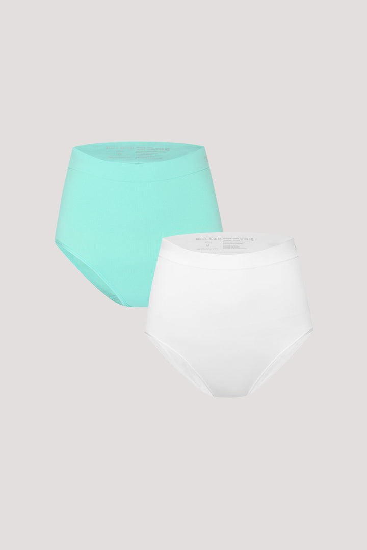 Women's slimming & firming high Waist underwear 2 Pack | Bella Bodies Australia | Aqua & White
