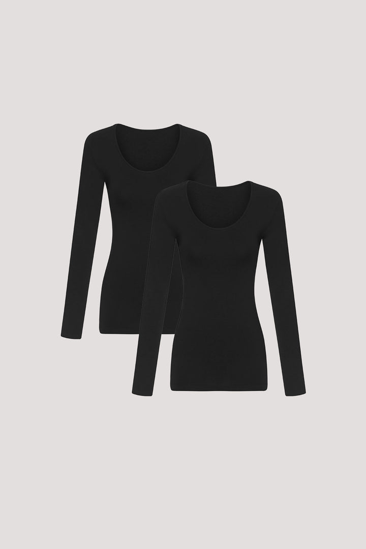 Womens breathable Modal Tencel Long Sleeve Top 2 pack | Bella Bodies Australia | Black and Black