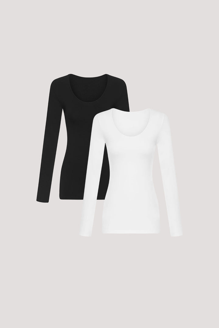 Womens breathable Long Sleeve Top 2pk | Bella Bodies Australia | Black & WhiteWomens breathable Modal Tencel Long Sleeve Top 2 pack | Bella Bodies Australia | Black and White