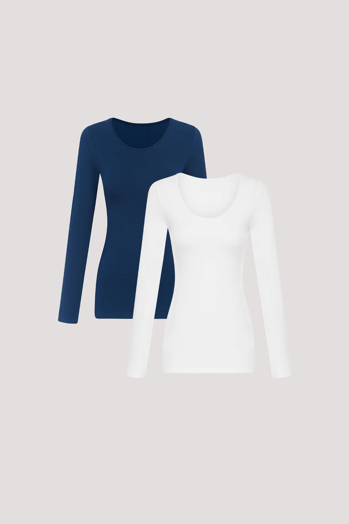 Womens breathable Modal Tencel Long Sleeve Top 2 pack | Bella Bodies Australia | Navy and White