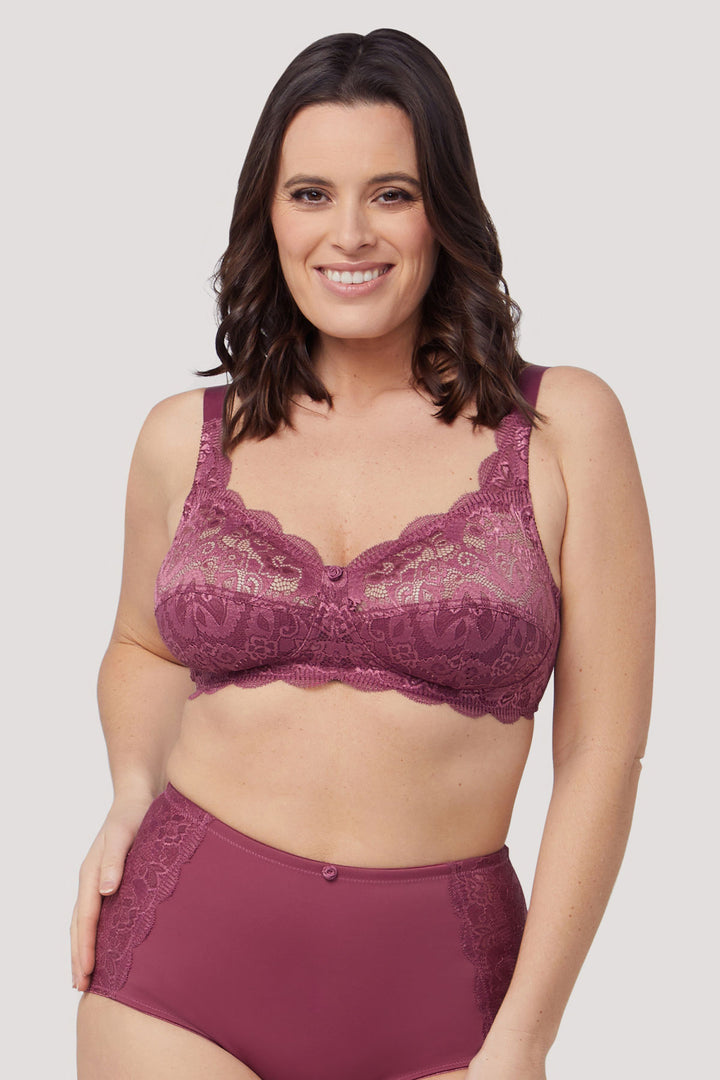 Women's Luxurious Supportive Lace bra | Ruby Lace Underwire Free Bra | Bella Bodies Australia | Rose | Front