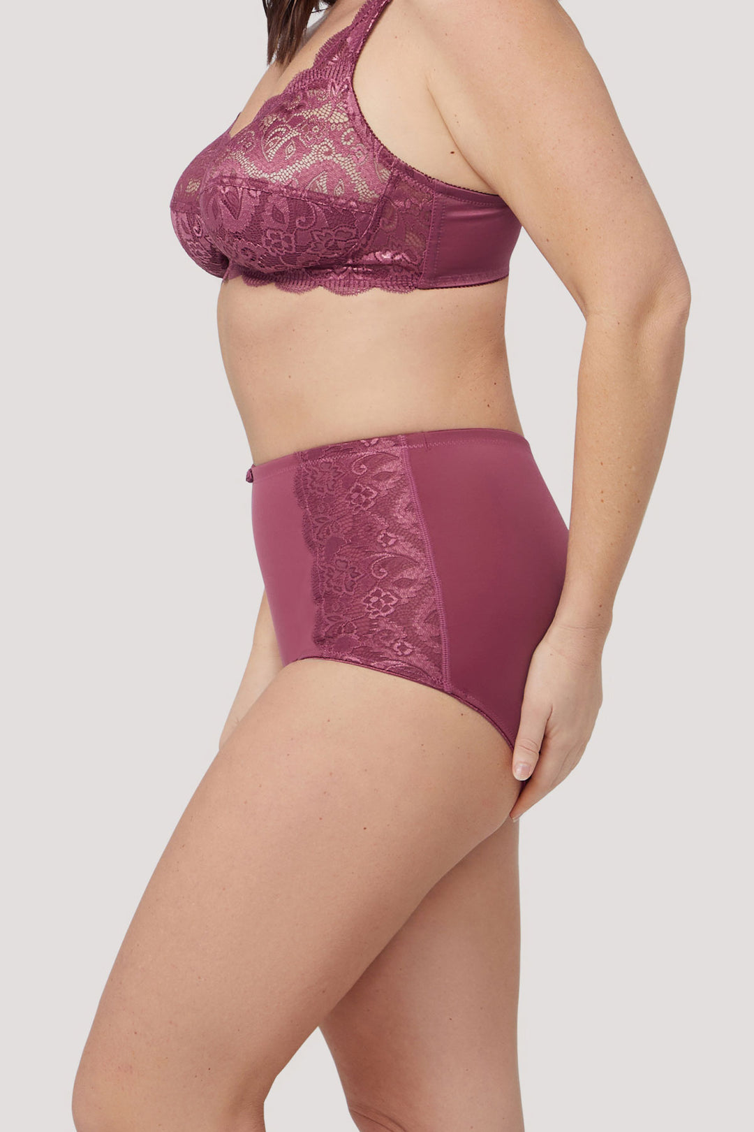 Women's Lace Full coverage underwear | Ruby Lace Retro Brief | Bella Bodies Australia | Rose | Side