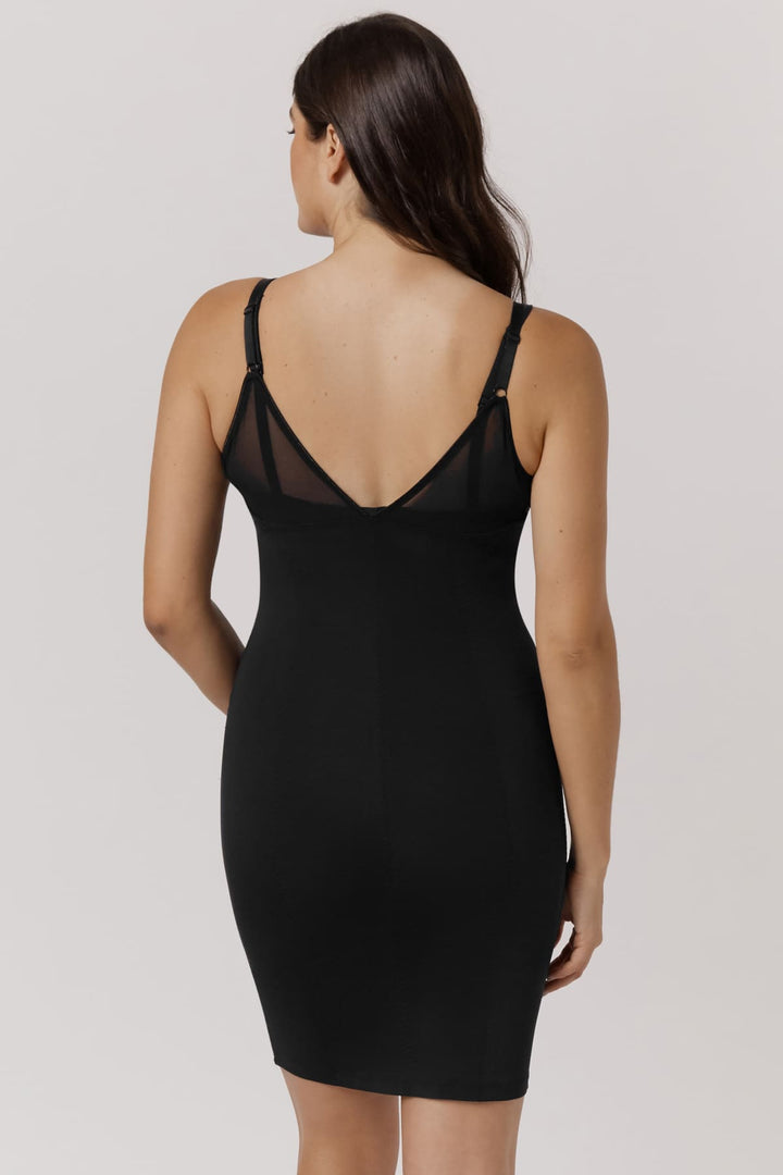 Curve Control Runway Slip I Woman wearing Smoothing and shaping slip back viewI Bella Bodies I Black