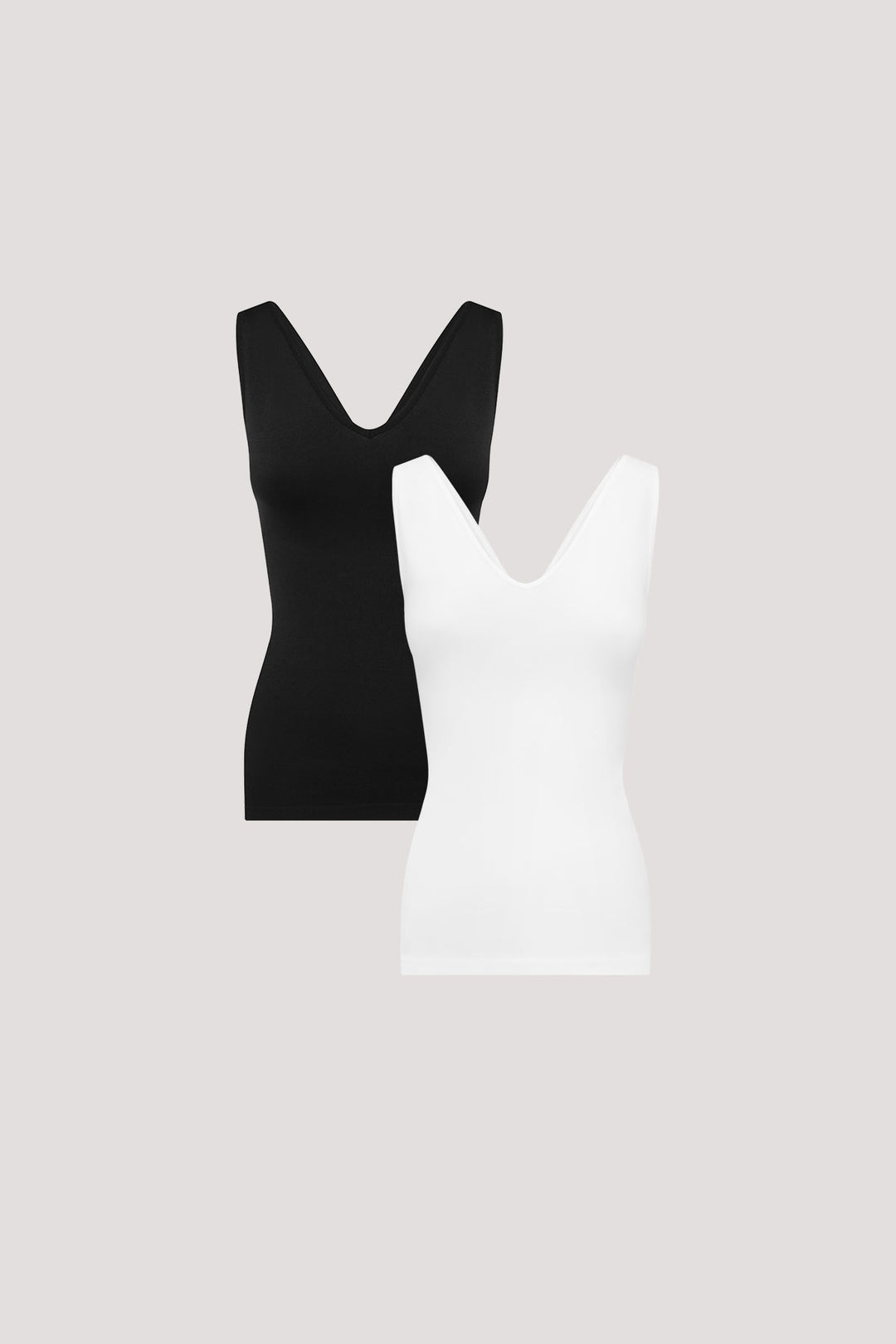 Women's comfortable Reversible Neckline, shaping and firming cami | Camyz Shapewear Smoothing Tank I Bella Bodies Australia I Black and White
